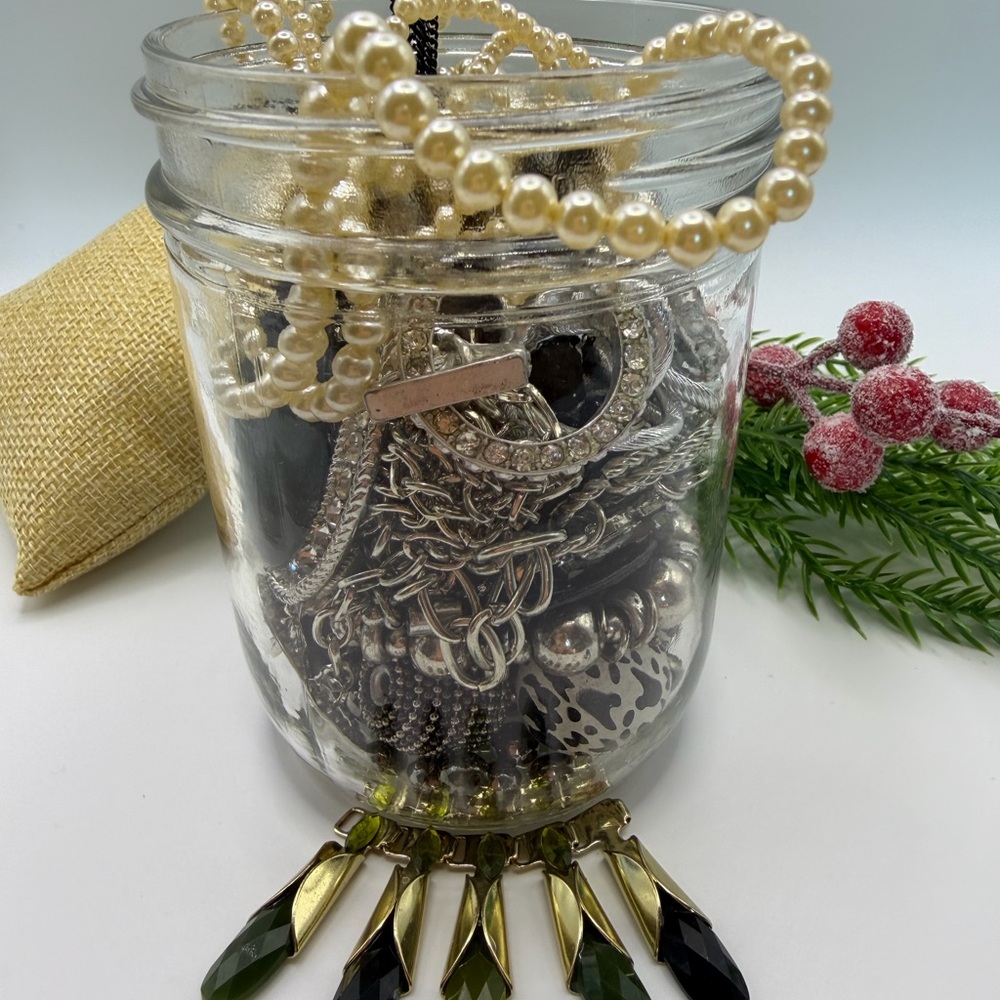 Assorted Jewelry Jar with Pearls, Rhinestones and Animal 🦓 Prints Beads jar #9